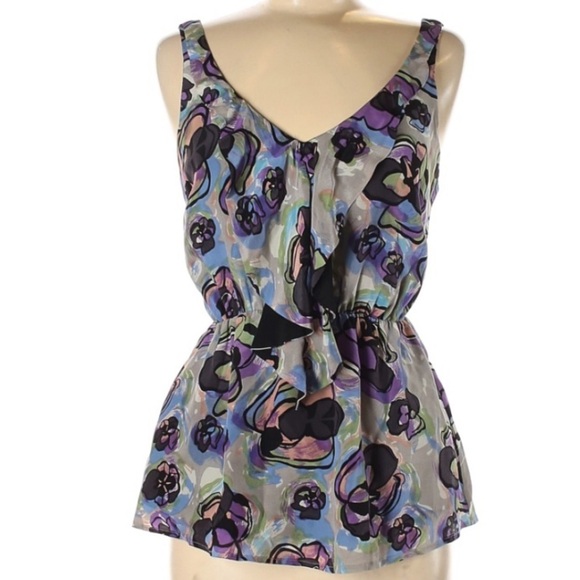 Rodeo Show silk sleeveless blouse top tank size 8 abstract floral ruffle career - Picture 1 of 4